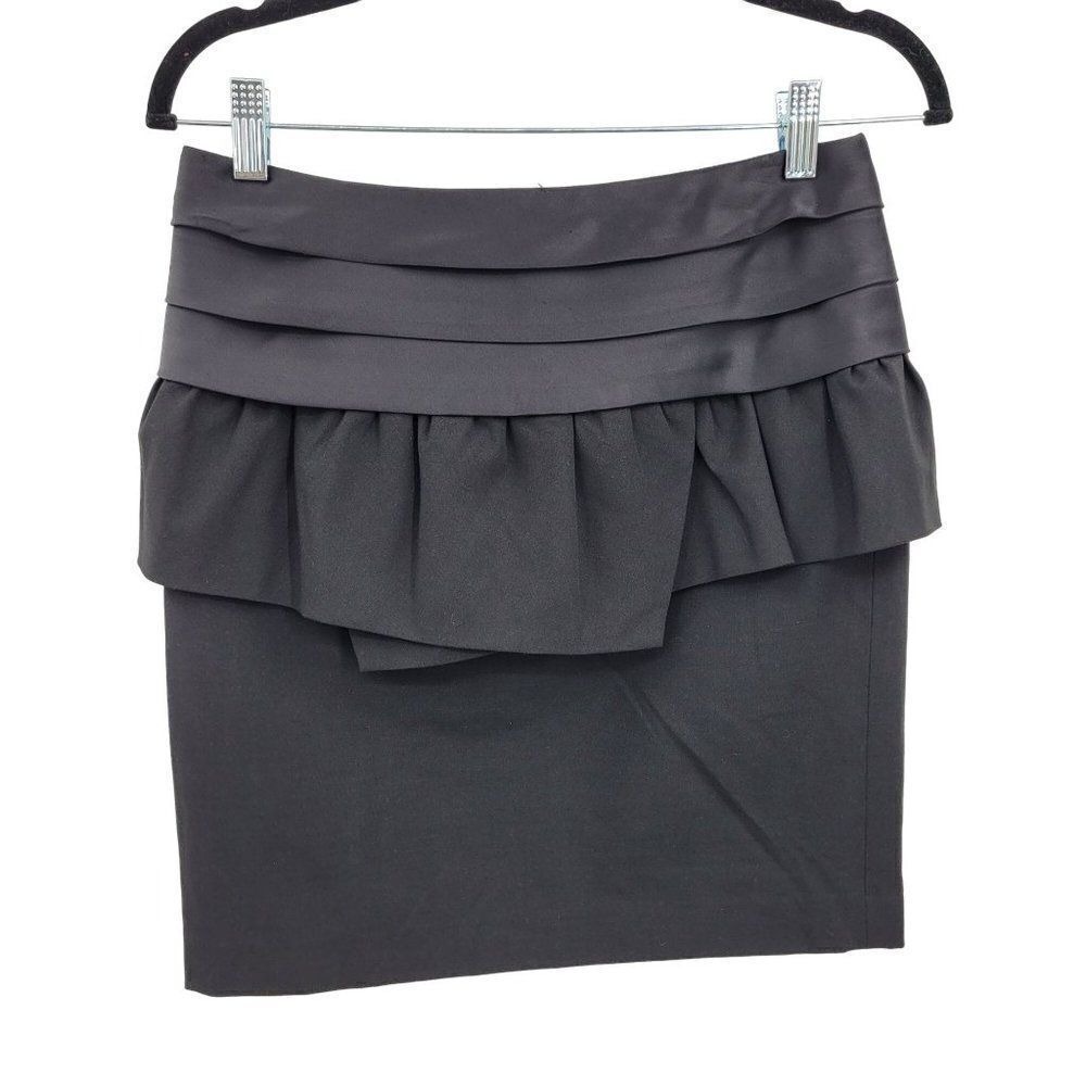 Michael Michael‎ Kors Ruffle Peplum Mini Skirt Sz 4 Blk Satin Cumberbund Party